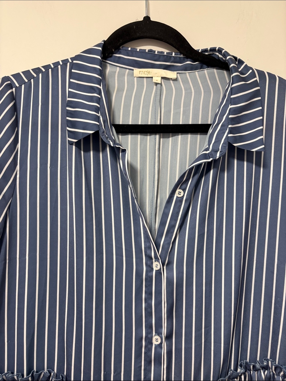Maje Blue and White Striped Tiered Long-Sleeve Shirt Dress - Picture 4 of 11